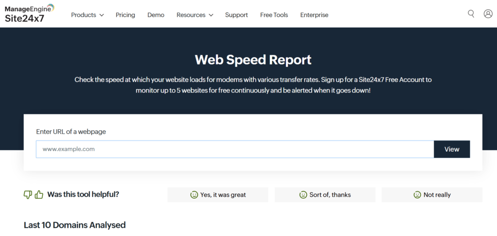 Site24x7 Website Speed Test