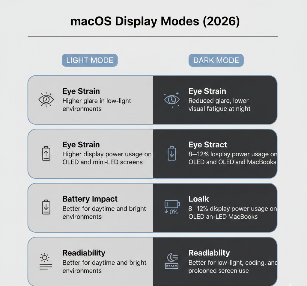 Light Mode vs Dark Mode on Mac (2026) Eye Strain, Battery Life, and Readability Compared