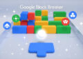 Google Block Breaker game screenshot showing colorful blocks, paddle, and ball in action