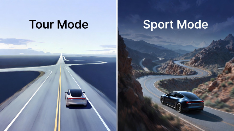 Tour Mode vs Sport Mode driving conditions comparison showing highway efficiency versus spirited canyon driving in Cadillac LYRIQ